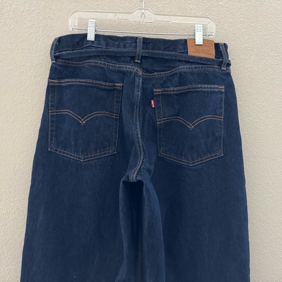 Levi's XL Wide Leg Straight Jeans 32 High Dark Denim Blue Waist Tie Classic - Picture 9 of 15